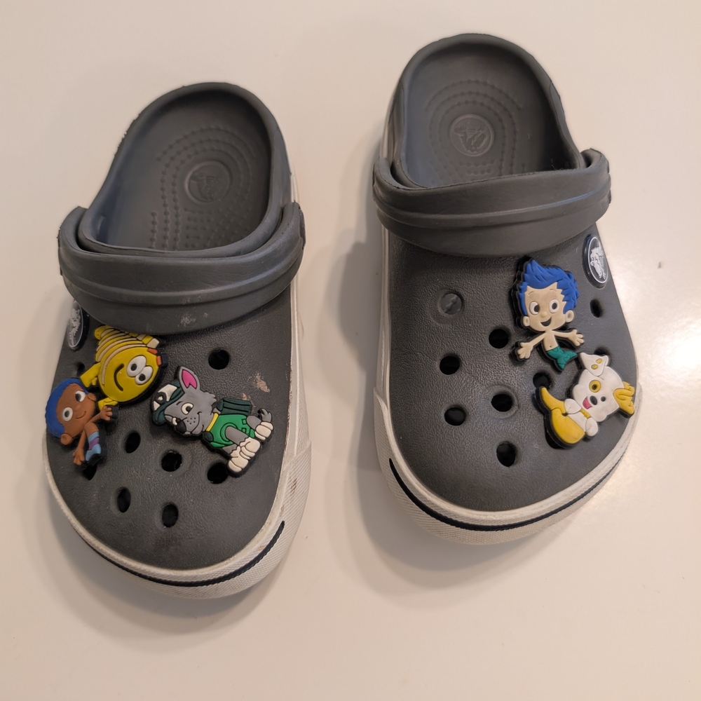 Kids Gray Clogs with Cartoon Charms